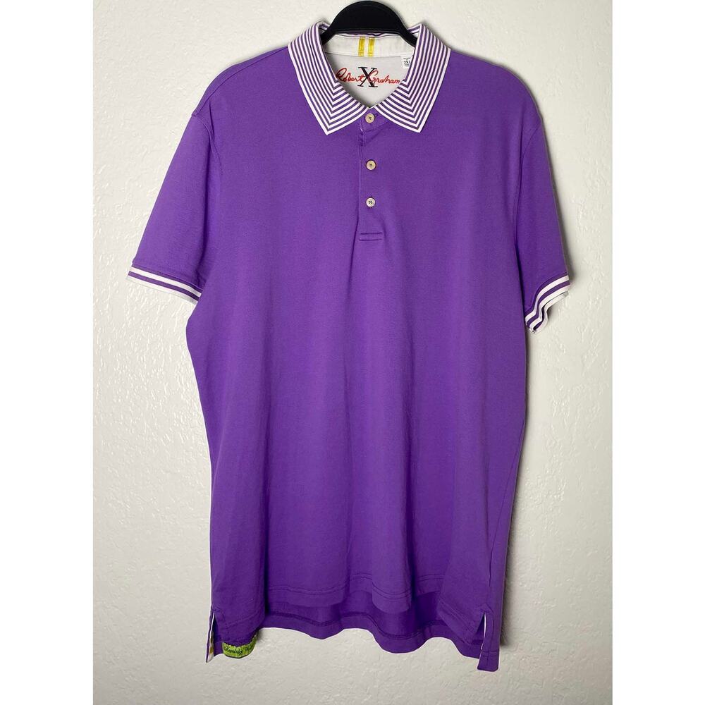Robert Graham Mens Golf Purple Polo White Striped Collar Sleeves Tailored Fit 2X